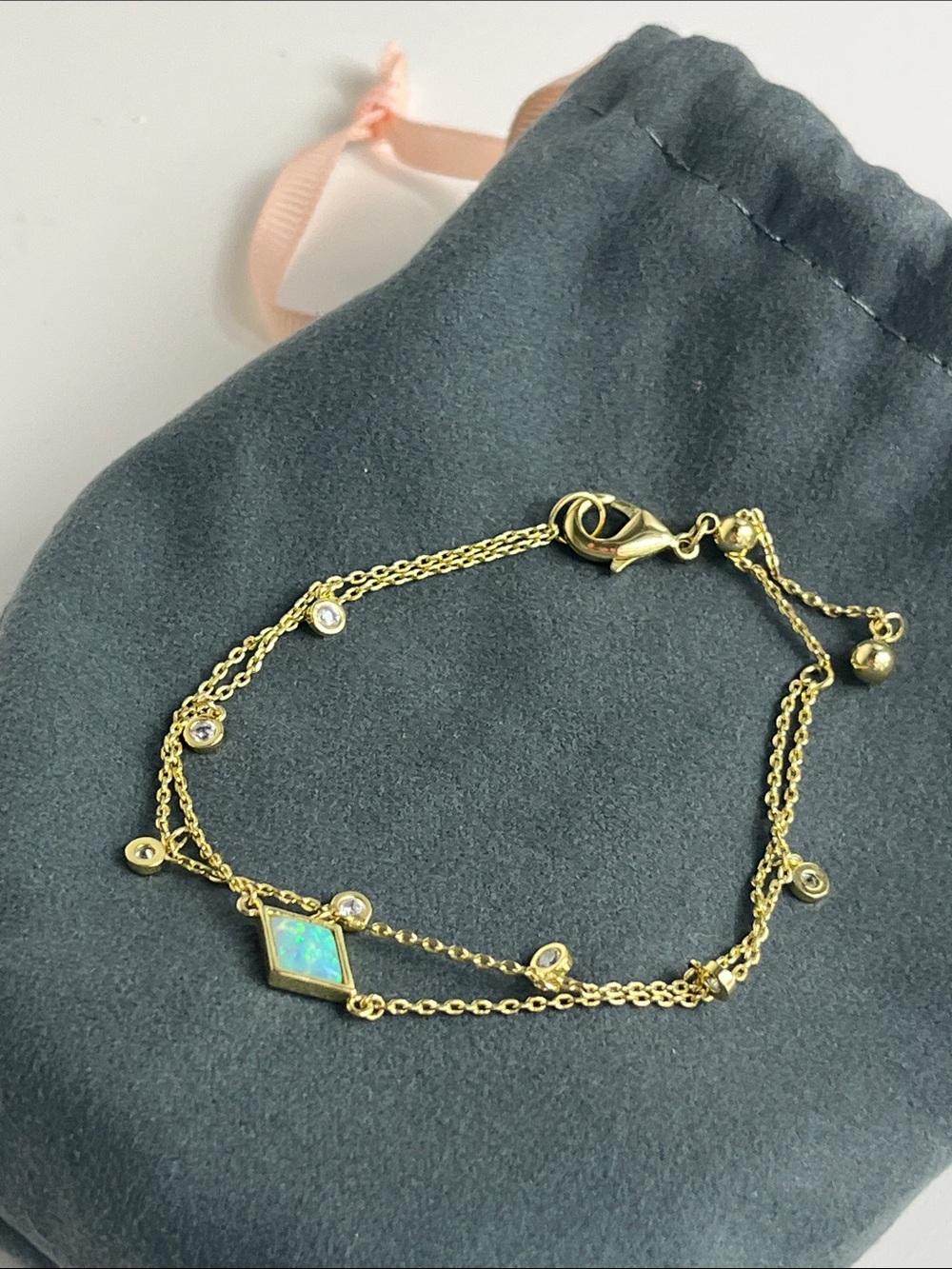 Gold-Tone Double Strand Bracelet with Opal Marquise Station